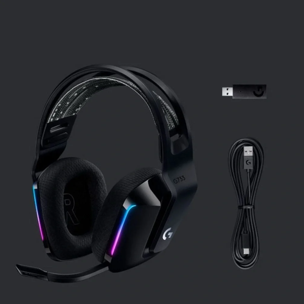 Logitech G733 Wireless Gaming Headset w Suspension Headband, Lightsync RGB w Mic